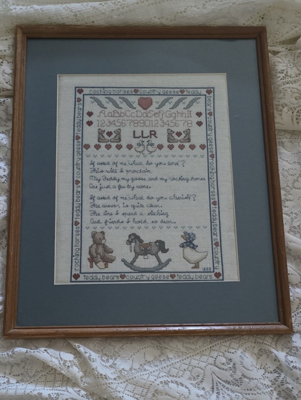 VINTAGE Nursery Framed Crossstitch Sampler